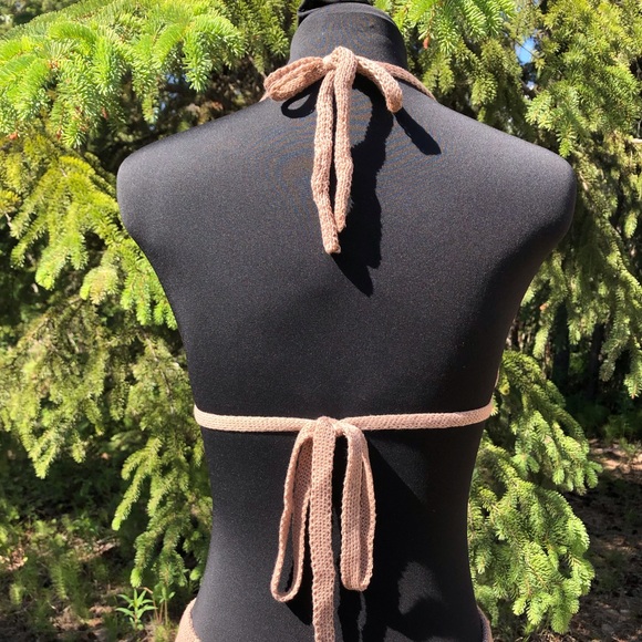 NEW Tan Stretch Knit Pant Crop Top Set Summer Loungewear Beach One Size XS/S - Picture 4 of 12